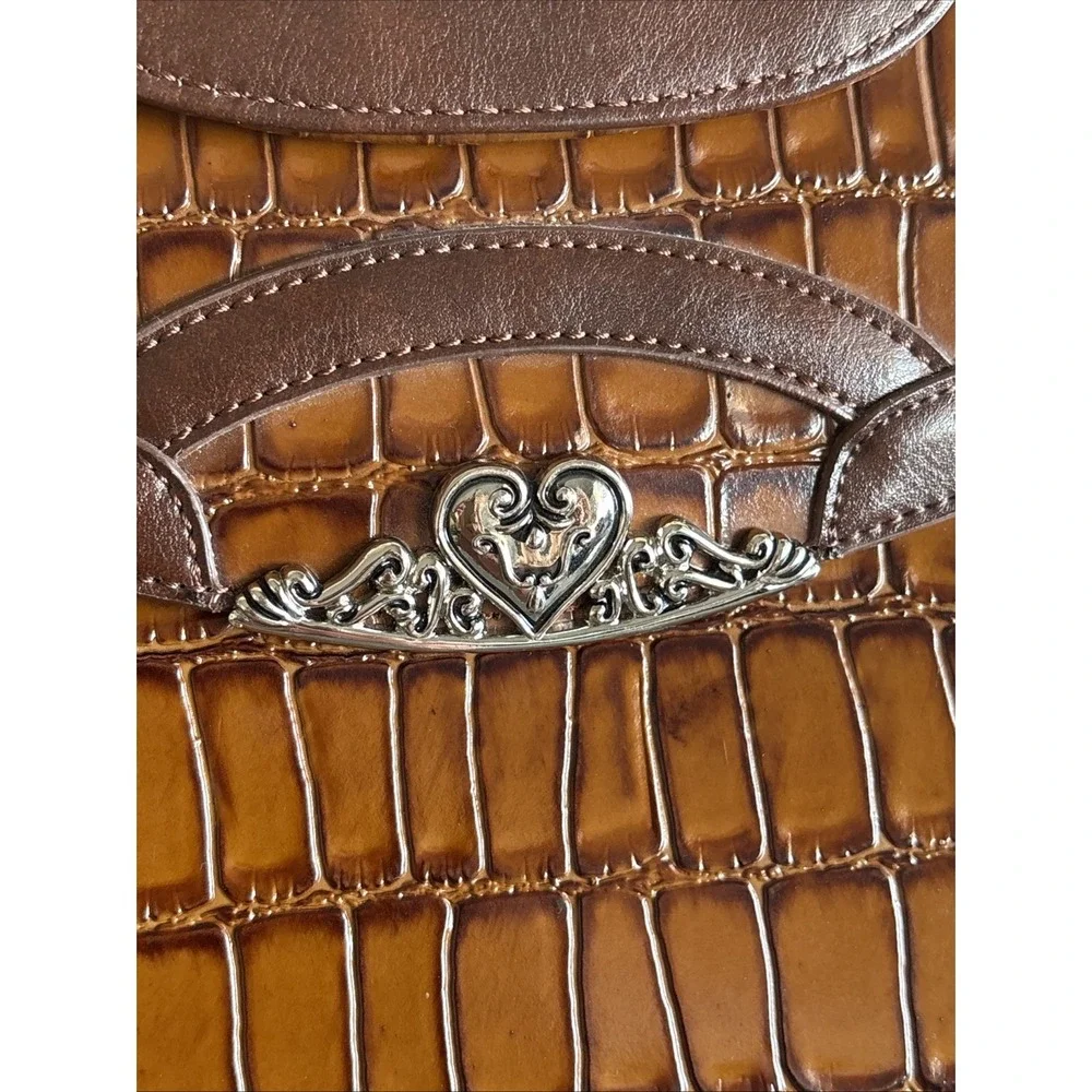 Vtg MARC CHANTEL EMBOSSED Crocodile Brown Leather Briefcase RARE Zip‎ Closure